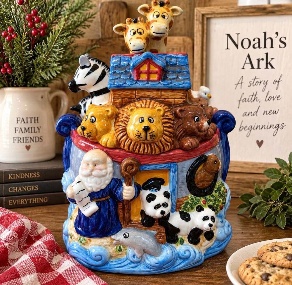 Vintage BICO Noah’s Ark Cookie Jar Ceramic Animals Giraffe Zebra Panda Lion